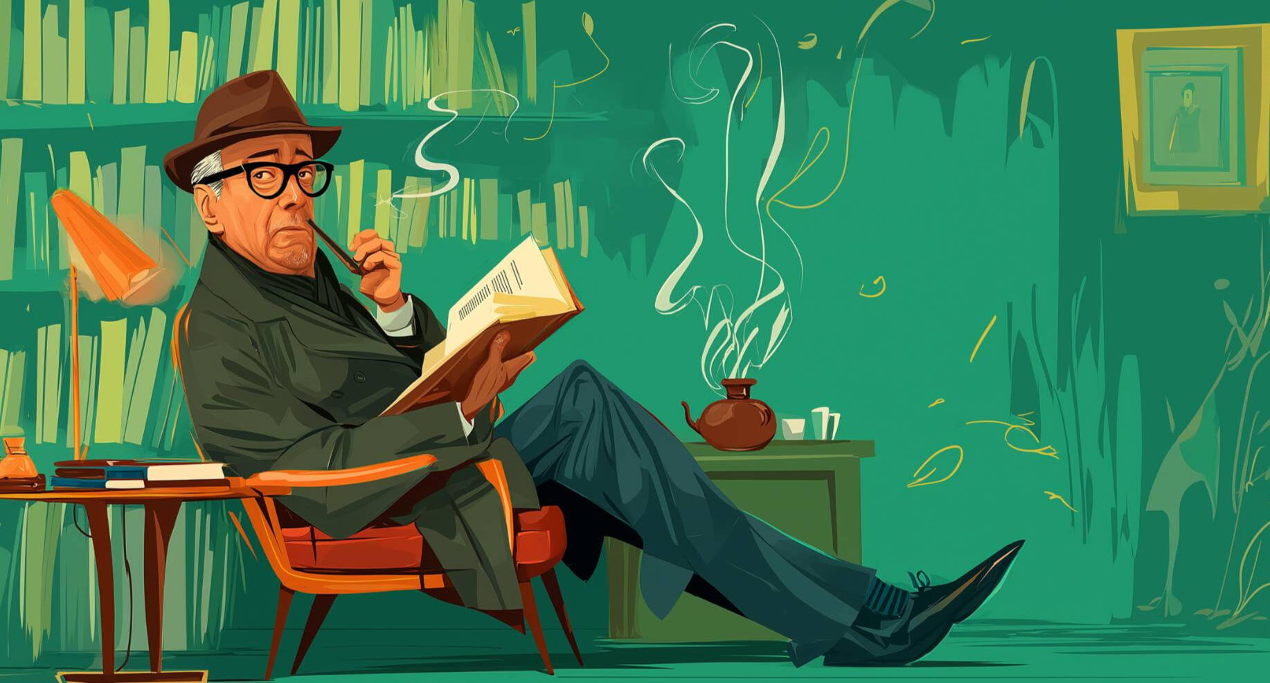 Georges Simenon Georges in a library