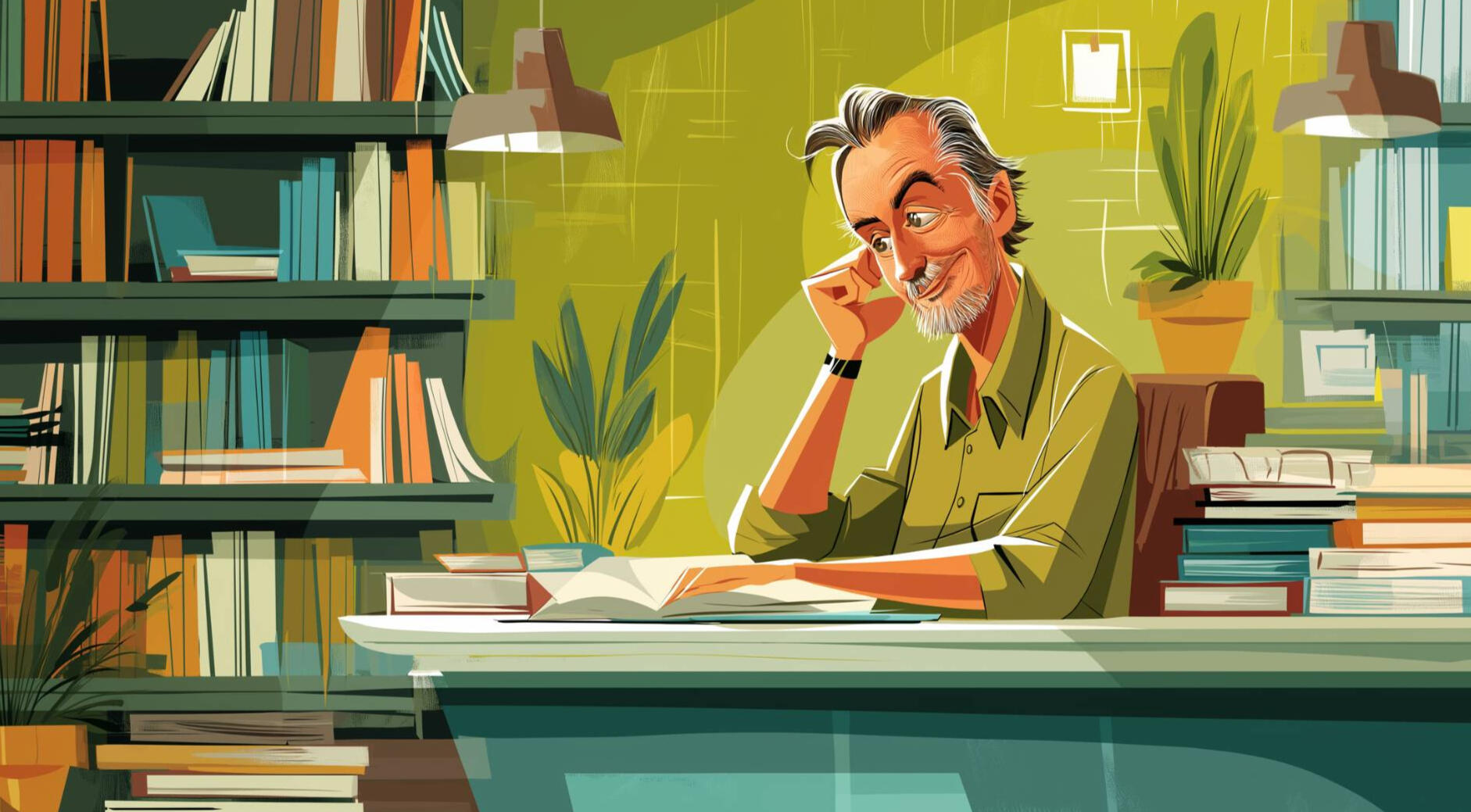 Dan Brown looking at the pages of a new book